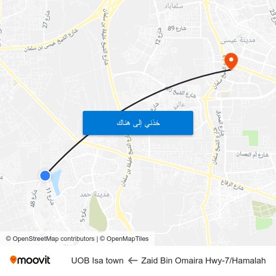 Zaid Bin Omaira Hwy-7/Hamalah to UOB Isa town map