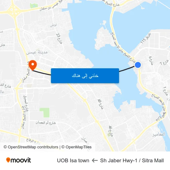 Sh Jaber Hwy-1 / Sitra Mall to UOB Isa town map