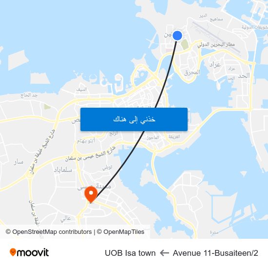 Avenue 11-Busaiteen/2 to UOB Isa town map