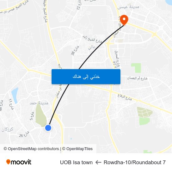 Rowdha-10/Roundabout 7 to UOB Isa town map