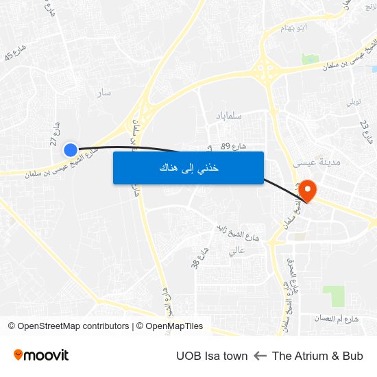 The Atrium & Bub to UOB Isa town map