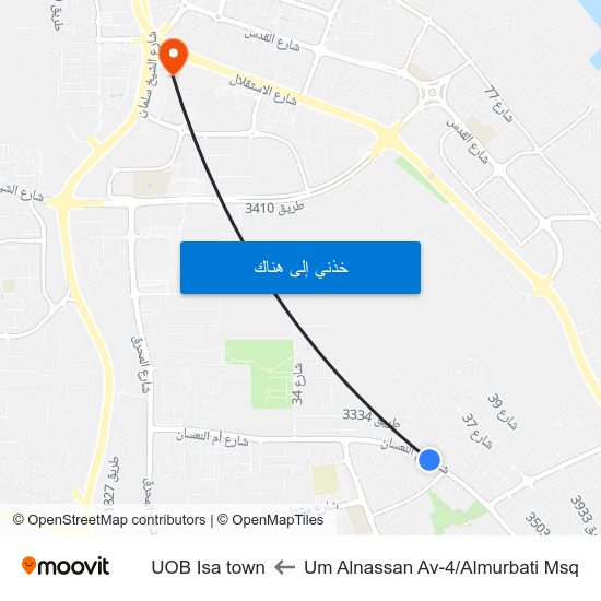 Um Alnassan Av-4/Almurbati Msq to UOB Isa town map