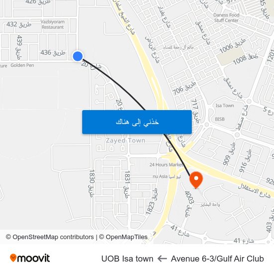 Avenue 6-3/Gulf Air Club to UOB Isa town map