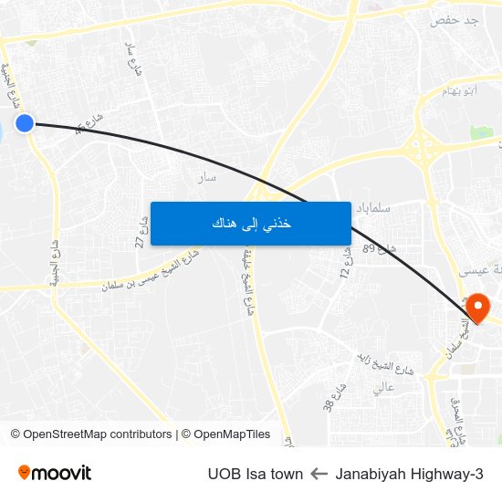 Janabiyah Highway-3 to UOB Isa town map