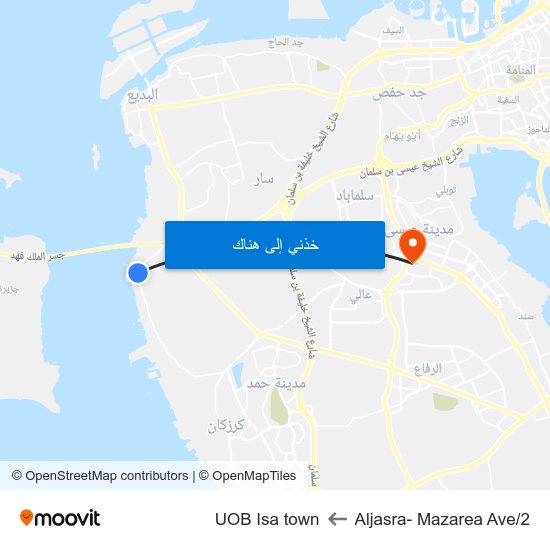 Aljasra- Mazarea Ave/2 to UOB Isa town map