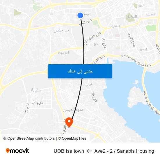 Ave2 - 2 / Sanabis Housing to UOB Isa town map