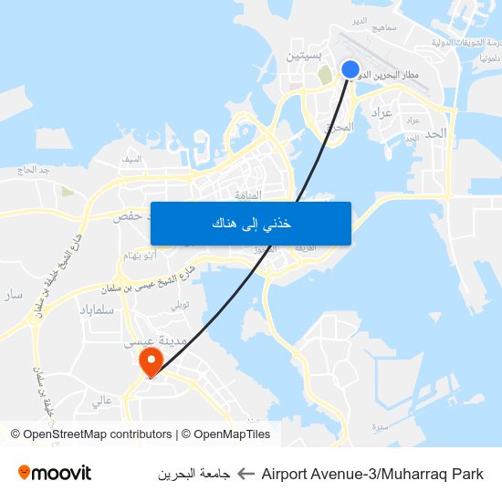 Airport Avenue-3/Muharraq Park to جامعة البحرين map