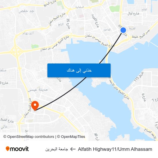 Alfatih Highway11/Umm Alhassam to جامعة البحرين map