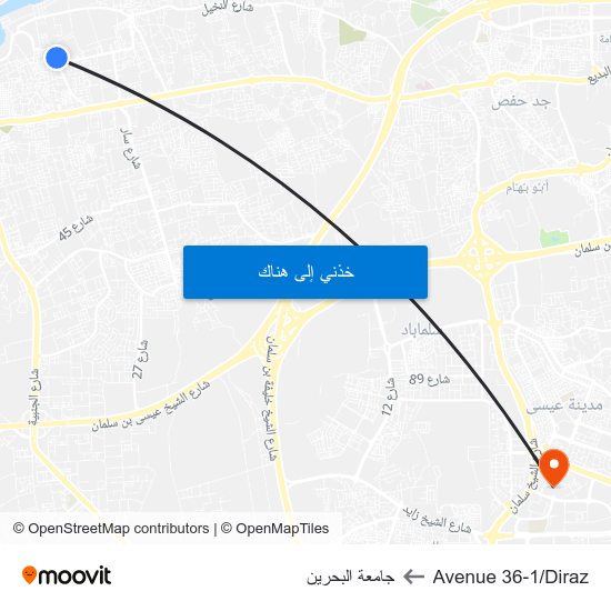 Avenue 36-1/Diraz to جامعة البحرين map