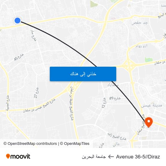 Avenue 36-5//Diraz to جامعة البحرين map