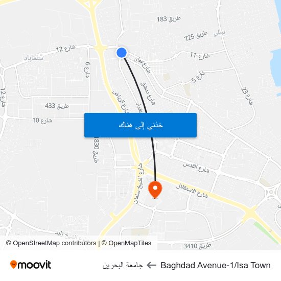 Baghdad Avenue-1/Isa Town to جامعة البحرين map