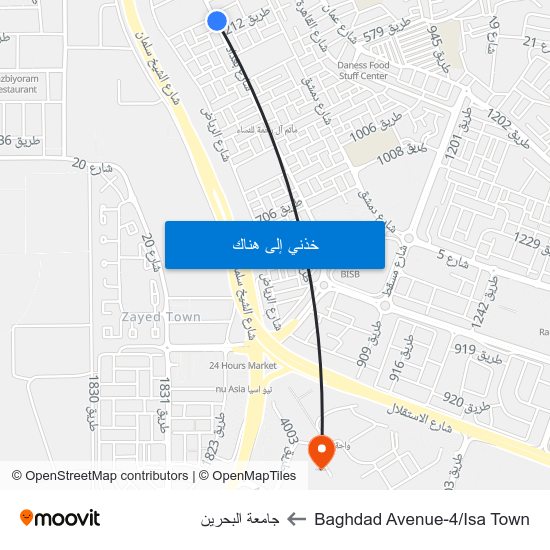 Baghdad Avenue-4/Isa Town to جامعة البحرين map