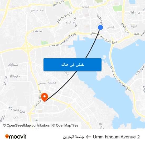 Umm Ishoum Avenue-2 to جامعة البحرين map