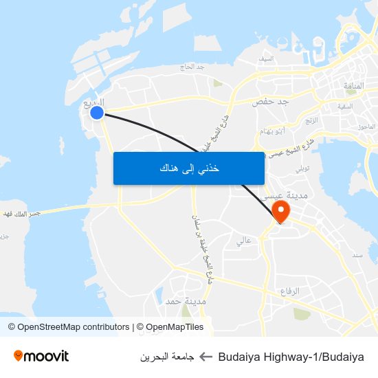 Budaiya Highway-1/Budaiya to جامعة البحرين map