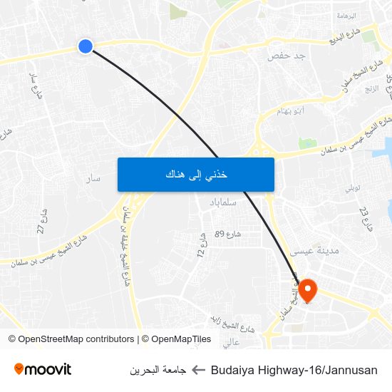 Budaiya Highway-16/Jannusan to جامعة البحرين map