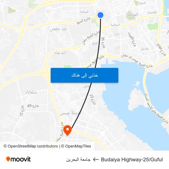 Budaiya Highway-25/Guful to جامعة البحرين map