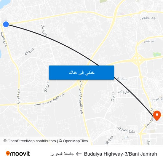 Budaiya Highway-3/Bani Jamrah to جامعة البحرين map