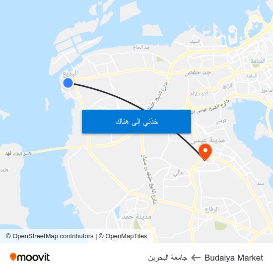 Budaiya Market to جامعة البحرين map