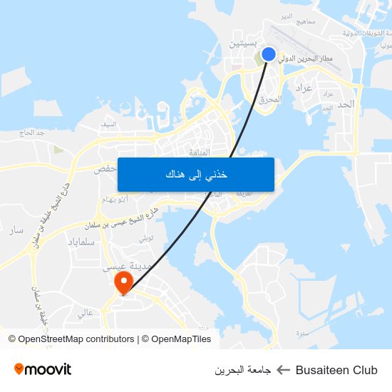 Busaiteen Club to جامعة البحرين map