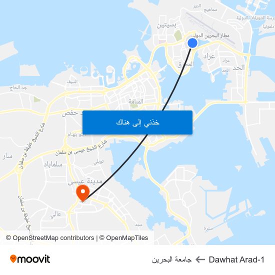 Dawhat Arad-1 to جامعة البحرين map