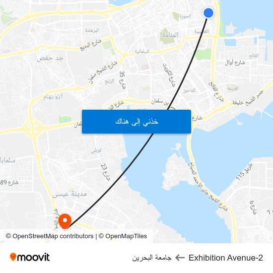 Exhibition Avenue-2 to جامعة البحرين map