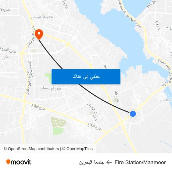 Fire Station/Maameer to جامعة البحرين map