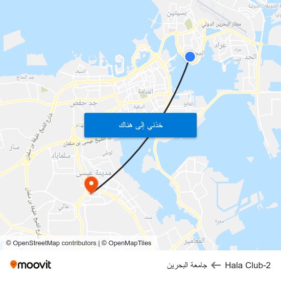 Hala Club-2 to جامعة البحرين map