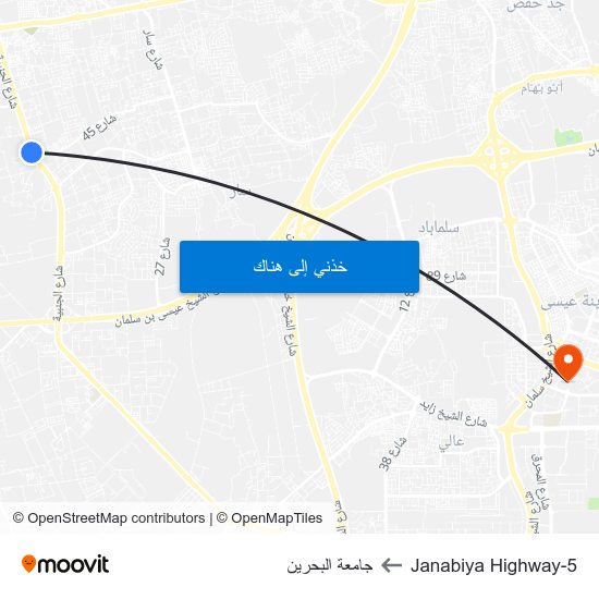 Janabiya Highway-5 to جامعة البحرين map