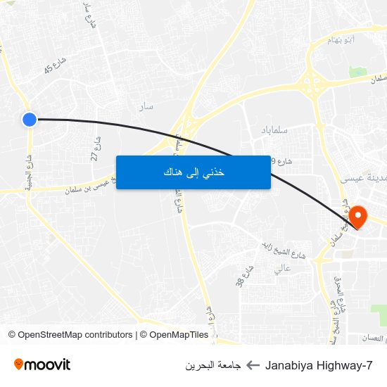 Janabiya Highway-7 to جامعة البحرين map