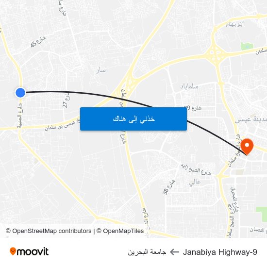 Janabiya Highway-9 to جامعة البحرين map