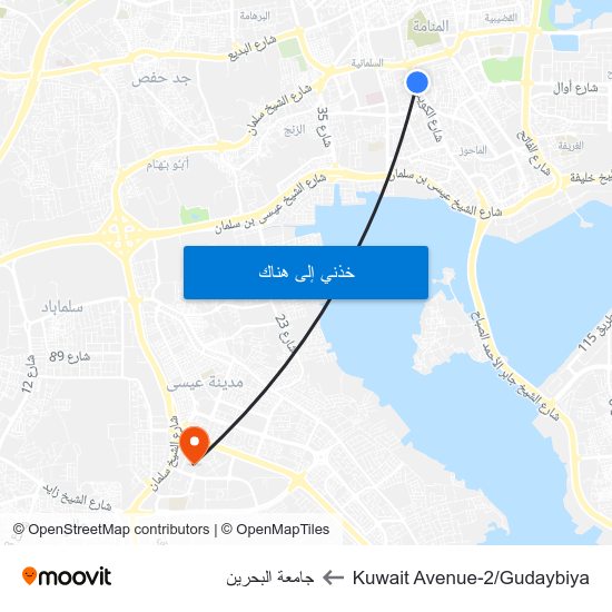 Kuwait Avenue-2/Gudaybiya to جامعة البحرين map