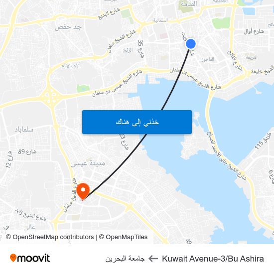 Kuwait Avenue-3/Bu Ashira to جامعة البحرين map