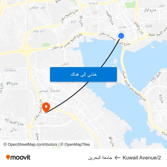 Kuwait Avenue/2 to جامعة البحرين map