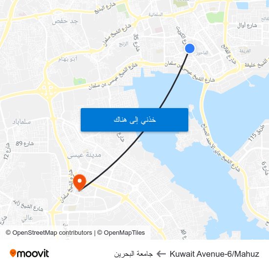 Kuwait Avenue-6/Mahuz to جامعة البحرين map