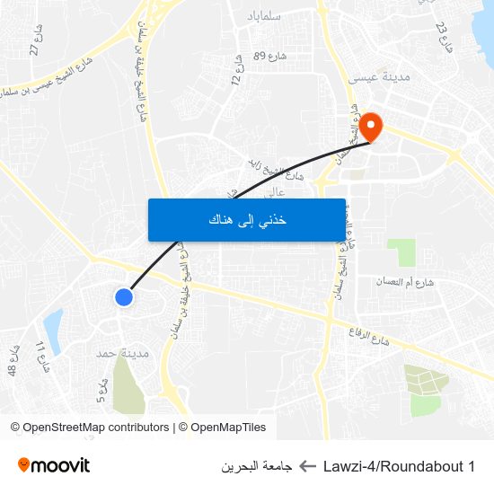 Lawzi-4/Roundabout 1 to جامعة البحرين map