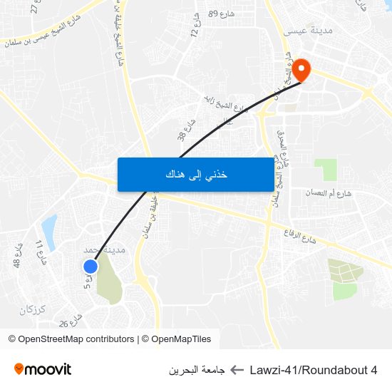 Lawzi-41/Roundabout 4 to جامعة البحرين map