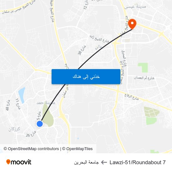 Lawzi-51/Roundabout 7 to جامعة البحرين map
