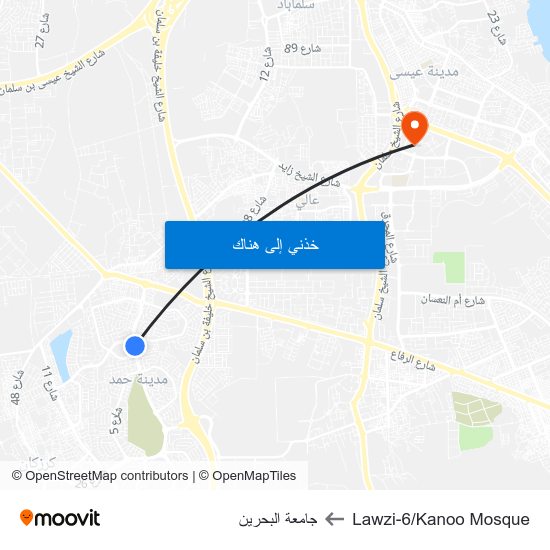 Lawzi-6/Kanoo Mosque to جامعة البحرين map