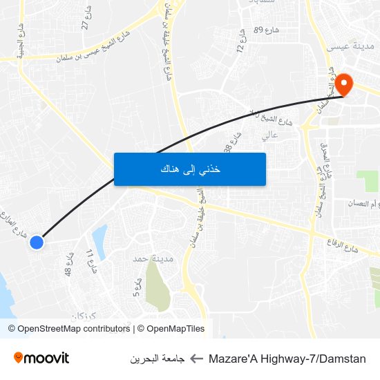 Mazare'A Highway-7/Damstan to جامعة البحرين map