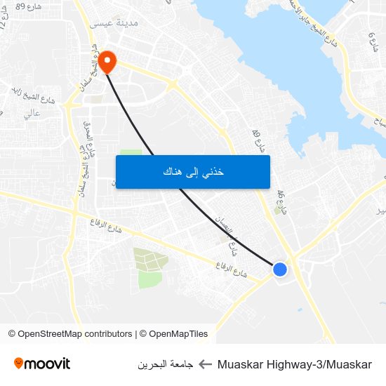 Muaskar Highway-3/Muaskar to جامعة البحرين map