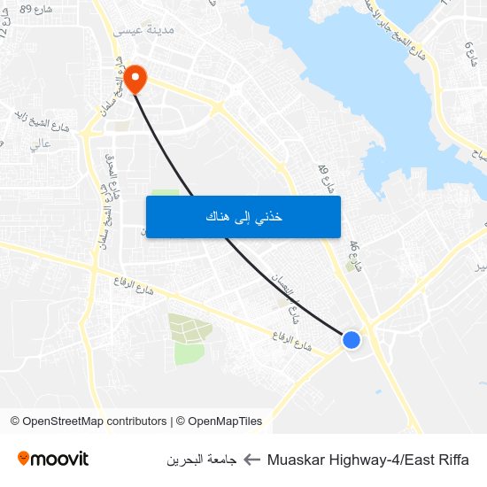 Muaskar Highway-4/East Riffa to جامعة البحرين map