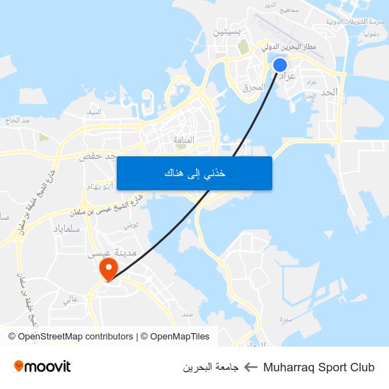 Muharraq Sport Club to جامعة البحرين map