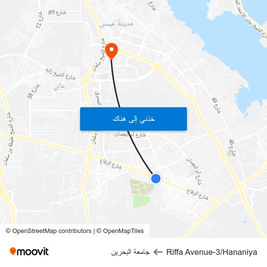 Riffa Avenue-3/Hananiya to جامعة البحرين map