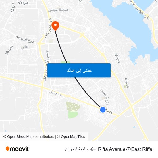 Riffa Avenue-7/East Riffa to جامعة البحرين map