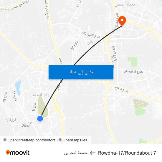 Rowdha-17/Roundabout 7 to جامعة البحرين map