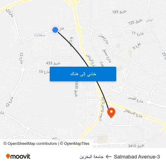 Salmabad Avenue-3 to جامعة البحرين map