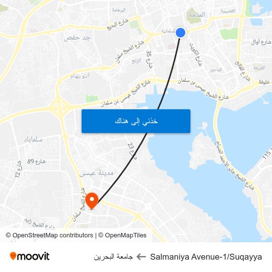 Salmaniya Avenue-1/Suqayya to جامعة البحرين map
