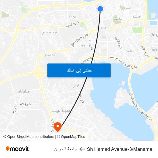 Sh Hamad Avenue-3/Manama to جامعة البحرين map