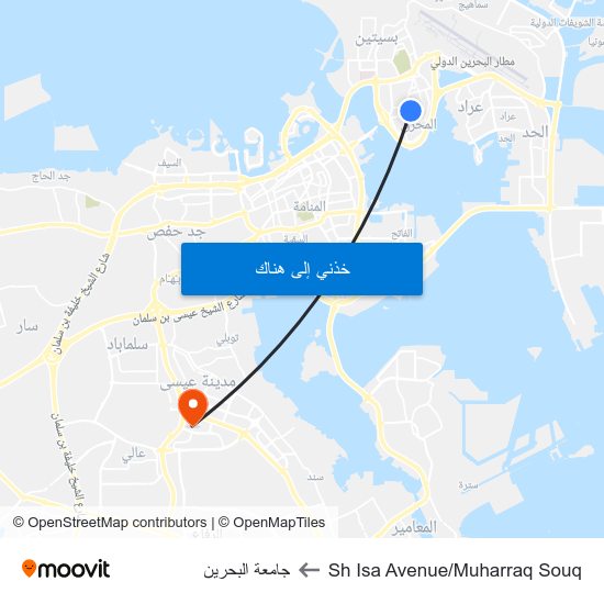 Sh Isa Avenue/Muharraq Souq to جامعة البحرين map