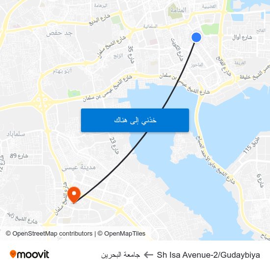 Sh Isa Avenue-2/Gudaybiya to جامعة البحرين map